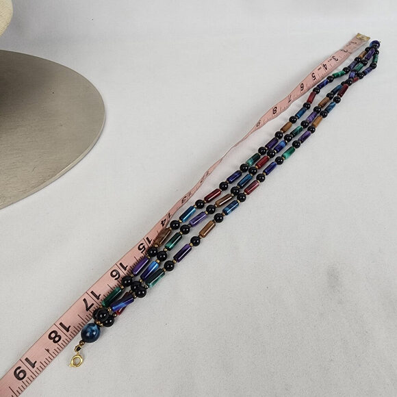 Blue Green & Burgundy Beaded Collar Necklace - Picture 6 of 6